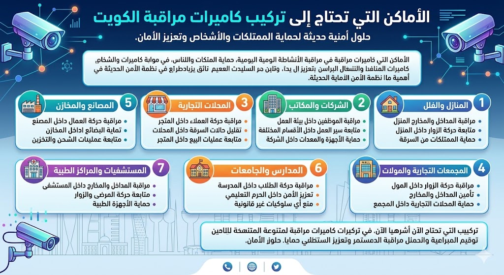 الأماكن التي تحتاج إلى تركيب كاميرات مراقبة الكويت