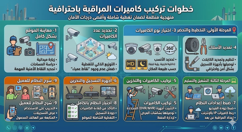 خطوات تركيب كاميرات مراقبة الكويت