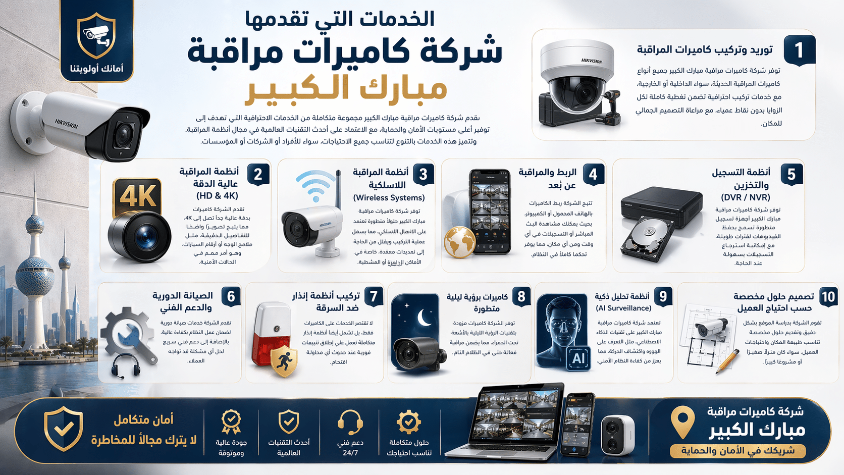 الخدمات التي تقدمها شركة كاميرات مراقبة مبارك الكبير